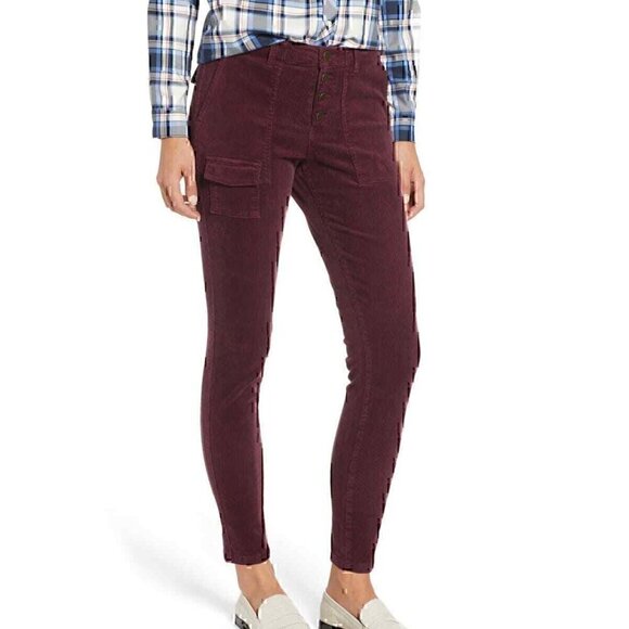 NEW NWOT CASLON NORDSTROM Corduroy Utility Pants Burgundy Maroon Red PETITE 27P - Picture 3 of 13